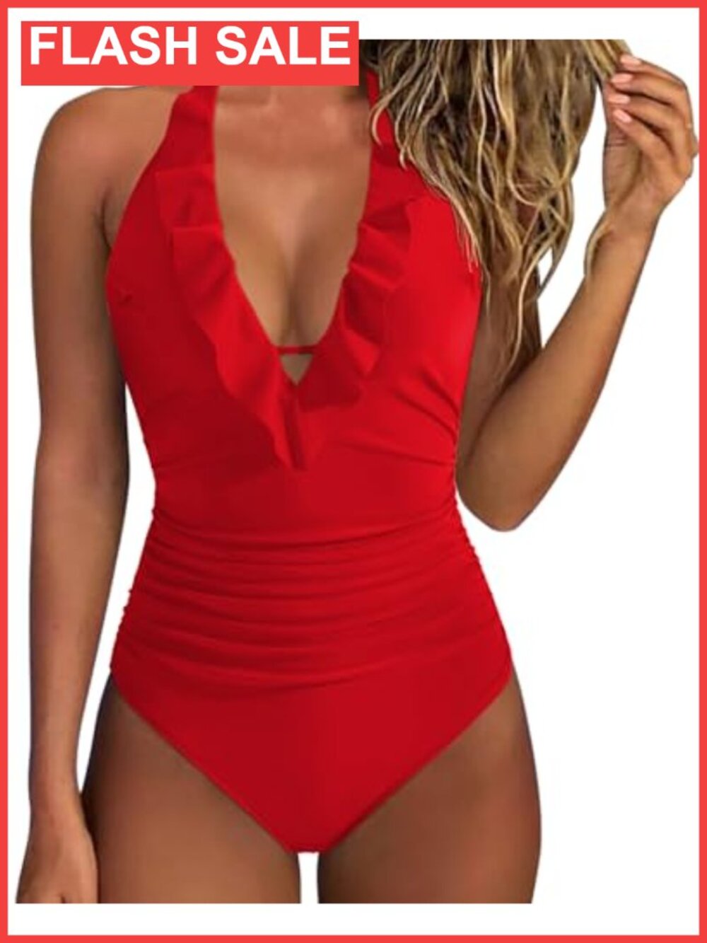 Women's Sexy Halter One Piece Swimsuit Ruffle Tummy Control